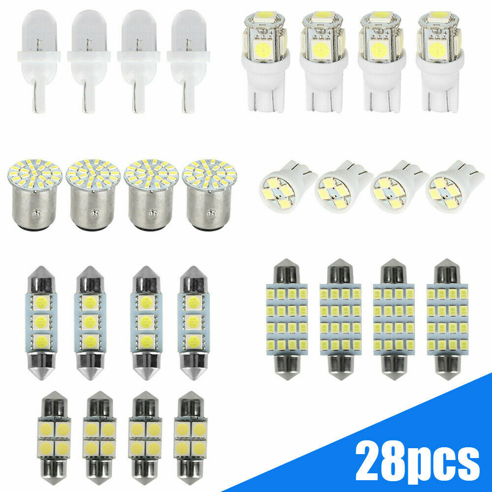 28pcs Car Interior White Combo LED Map Dome Door Trunk License Plate Light Bulbs