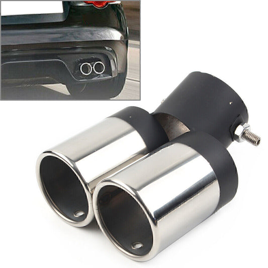 Auto Auspuffblende Doppelrohr Auspuff Blenden Edelstahl Universal Silver
