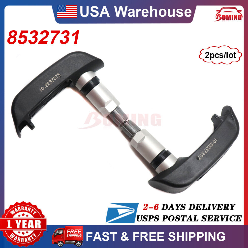 Two new front/rear TPMS tire pressure sensors suitable for BMW motorcycle wheels.