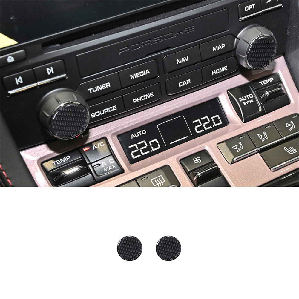 2X Carbon Fiber Center Multimedia Knob Cover Trim for Porsche 718 2016-2022