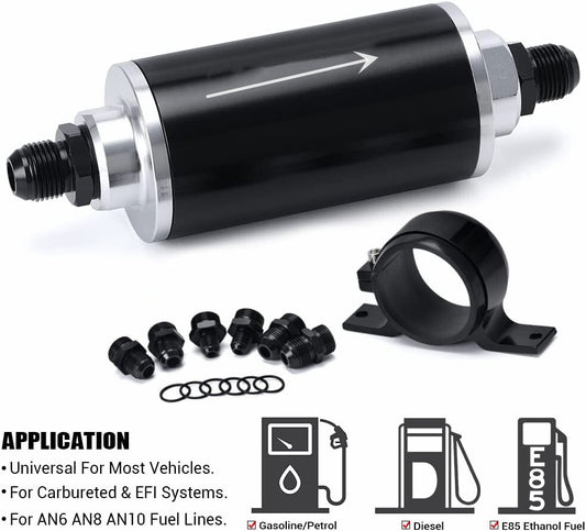 10 Micron Inline Fuel Filter w/ 6AN 8AN 10AN Adapter Fitting An6 Fuel Filter