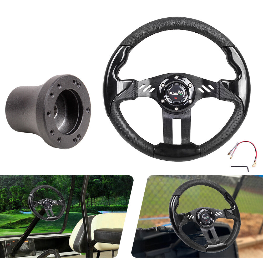 13inch Black for Golf Cart Steering Wheel Black Hub Adapter for Club Car for DS 1984-UP