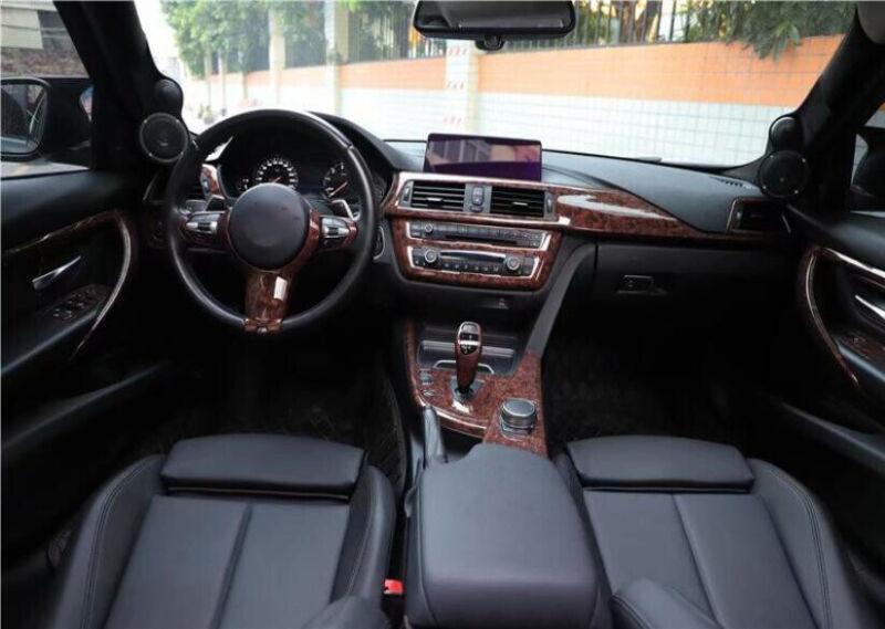 for BMW F30 F32 F33 F36 2013-2019 Wood Grain Console Gear Shift Frame Trim 3PCS