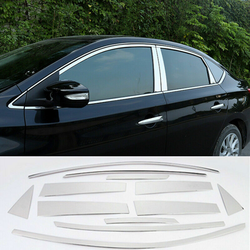 12x For 2013-19 for Nissan Sentra Sylphy Chrome Steel Window Sill Pillar Cover Trim