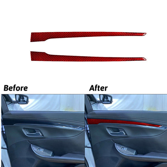 Red Rear Door Interior Trim Strip Cover Carbon Fiber for Chevy Impala 2014-2020