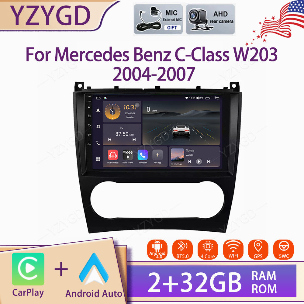 Android 14 Car Stereo Radio for Mercedes for Benz C-Class W203 2004-2007 CarPlay GPS