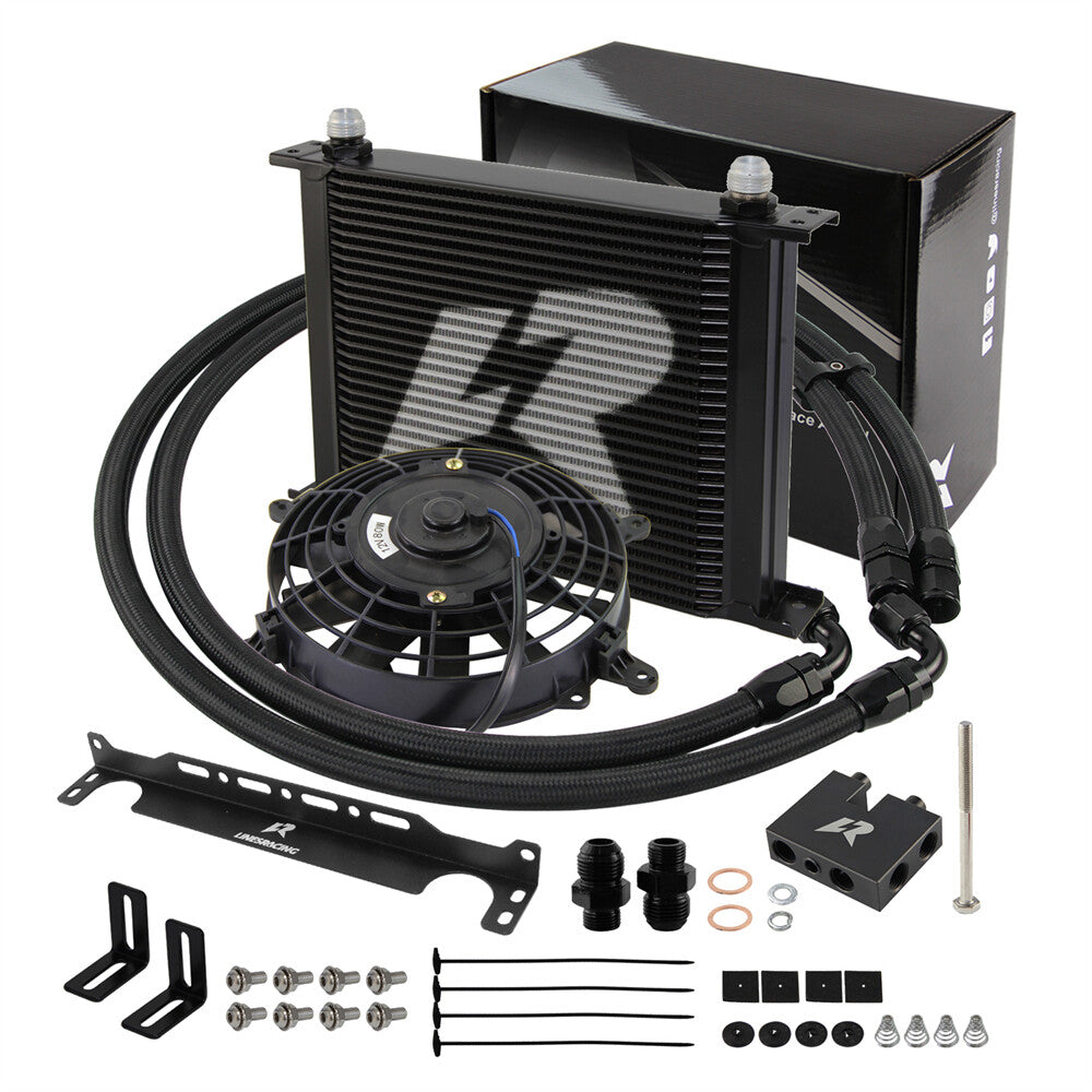 30 Row Oil Cooler Kit for BMW N54 135i E82 E90 335i 335xi E92 335is +7'' Fan BK