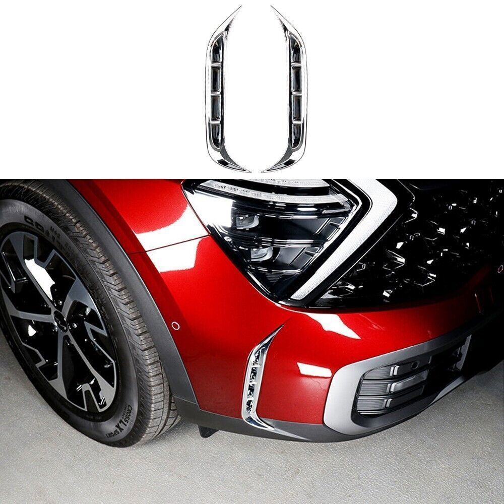 2PC Silver Front Bumper Fog Light Lamp Cover Trim Decal for Kia Sportage 2023-24