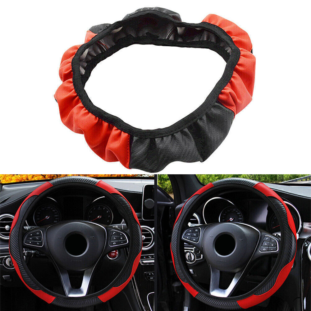 Microfiber Leather Car SUV Universal Steering Wheel Cover For 15 Black Red