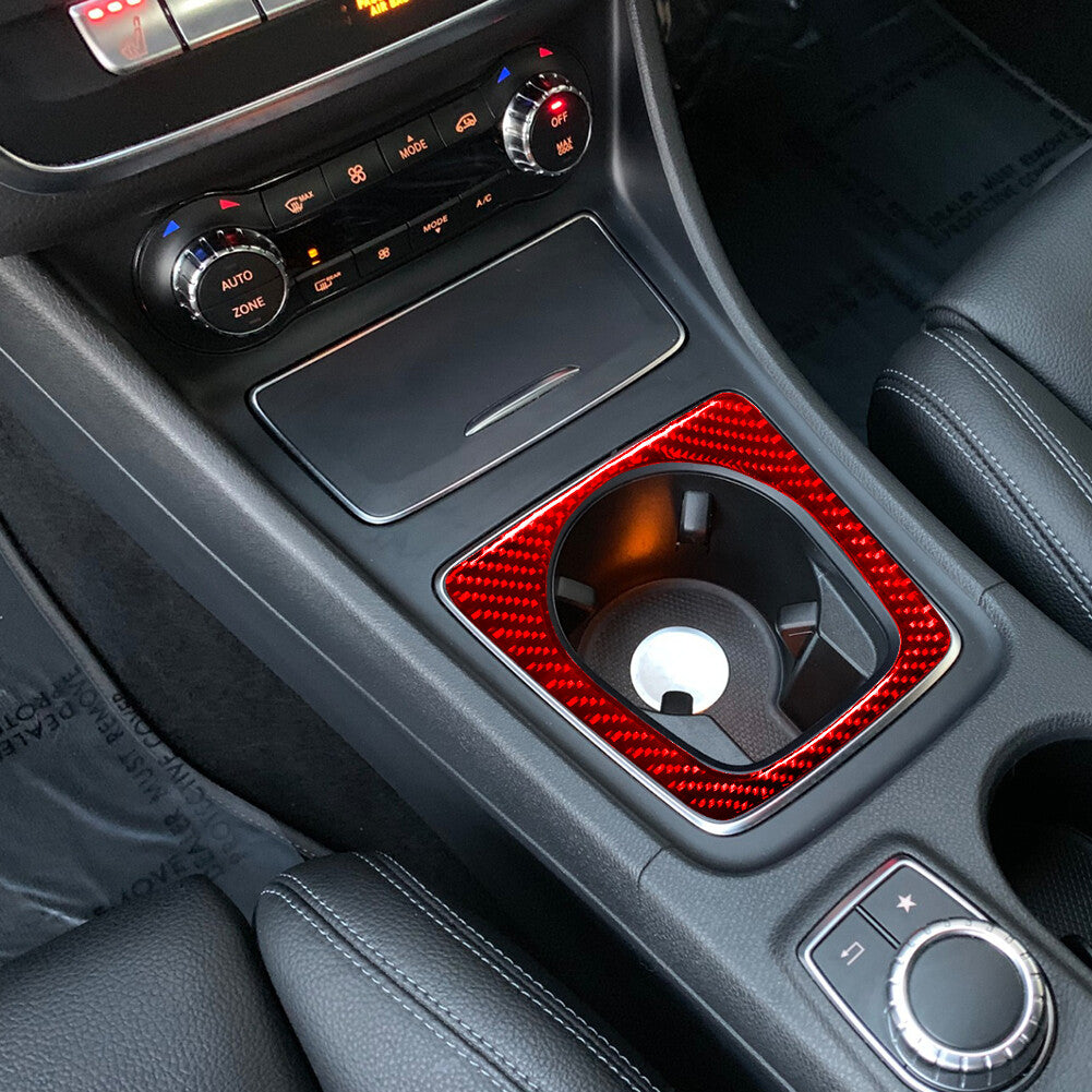 Red Carbon Fiber Cup Holder Trim for Mercedes-Benz CLA GLA 2014-2018