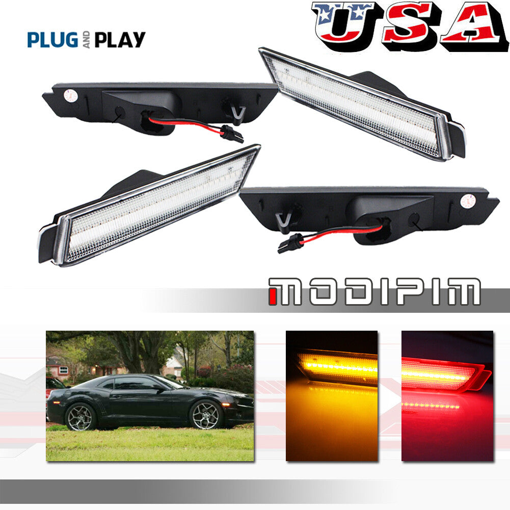 Transparent lens, front amber, rear red LED side marker lights, suitable for 2010-15 for Chevrolet Camaro.
