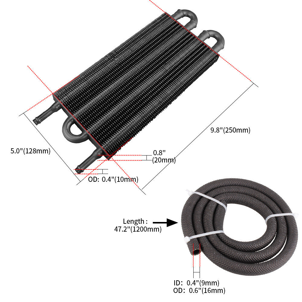 4-line/through-pipe and finned gearbox cooler universal 5/16 oil cooler kit in black