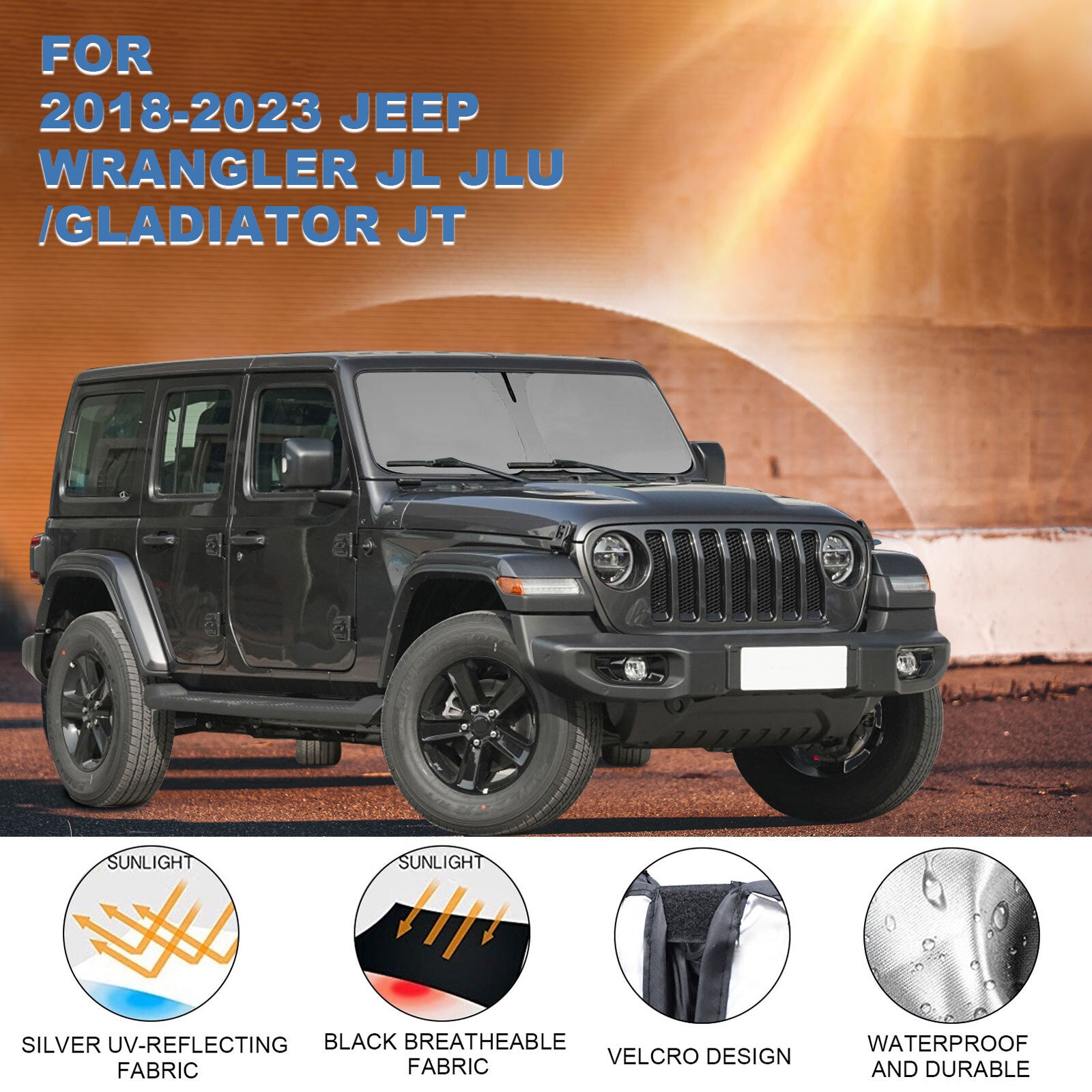 For 2018-2025 for Jeep for Wrangler JL/JLU Front Windshield Sun Shade Reflective Cover