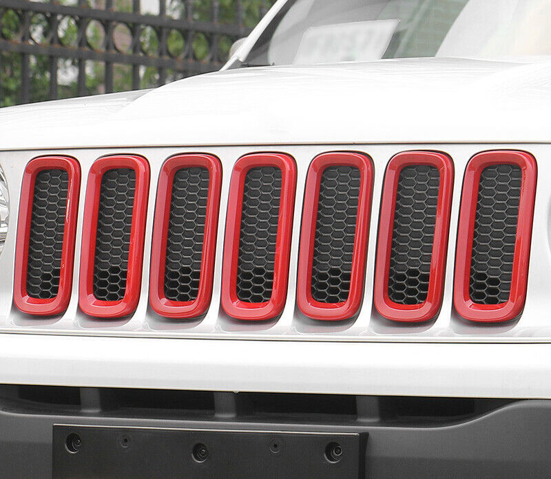 for Jeep Renegade 2015-2018 Red ABS Front Center Mesh Grille Grill Cover Trim 7x