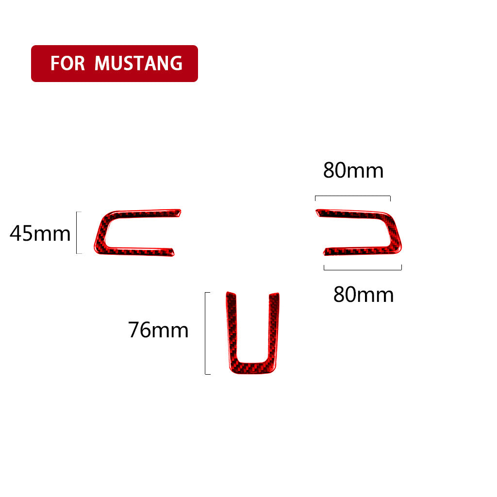 3¡ÁRed Carbon Fiber Interior Steering Wheel Button Cover for Ford for Mustang 2015-22