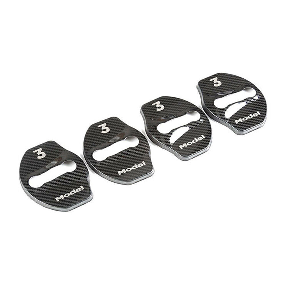 for Tesla Model 3 Stainless Steel Protective Cover Door Lock Cover Carbon Fiber