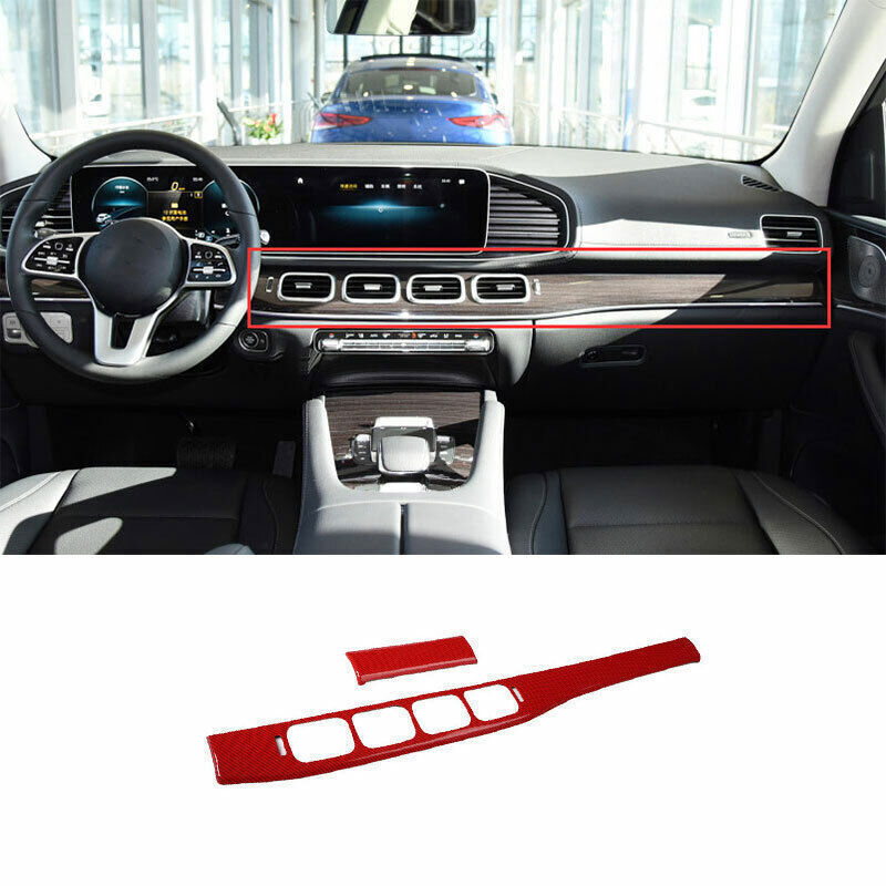 for Mercedes-Benz GLE GLS 2020-23 Red Carbon Fiber Look Console Instrument Strip