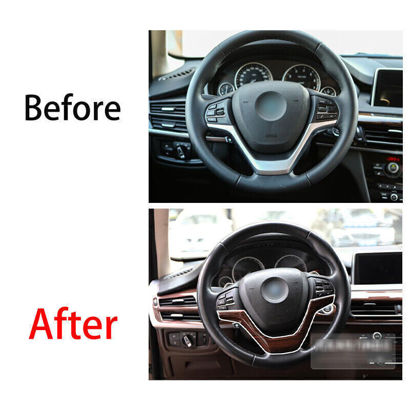 for BMW X5 X6 F15 F16 2014-18 Inner Steering Wheel U-Type Trim Red Wood Grain 1P