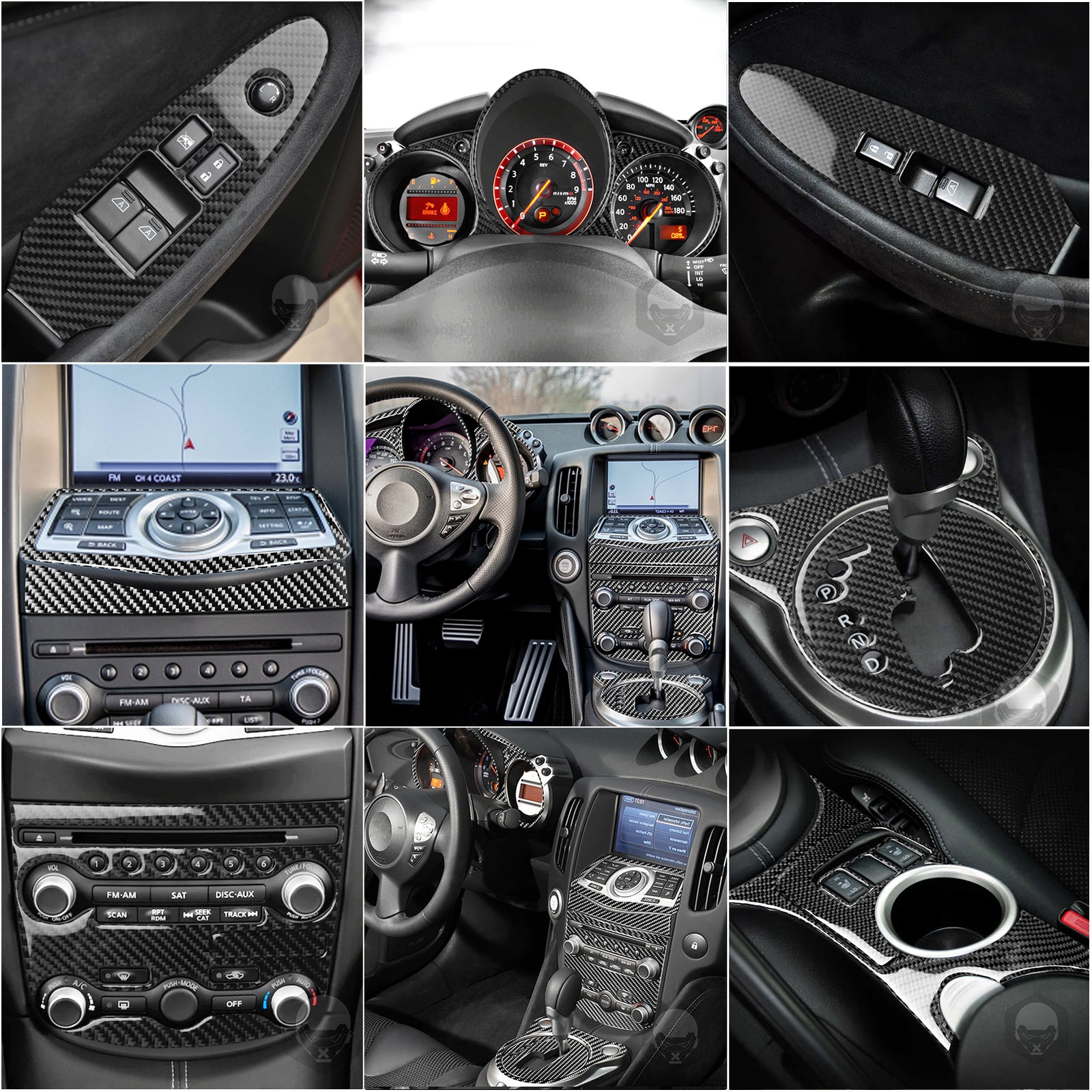 16PCS for Nissan 370Z 2009-20 Carbon Fiber Dashboard Interior Set Kit Trim Cover
