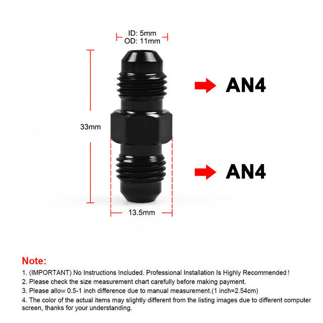 1-pack - 4 AN male flash connector to - 4 AN male flash coupler accessories black aluminum