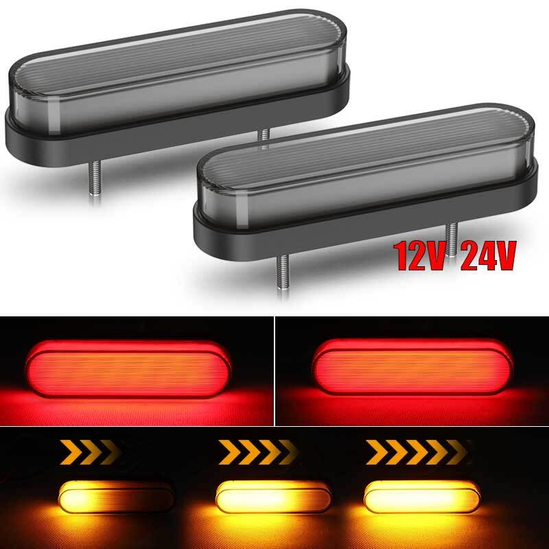 2X Oval Stop LED Turn Tail Brake Light Flowing Amber Red DRL Trailer Truck RV