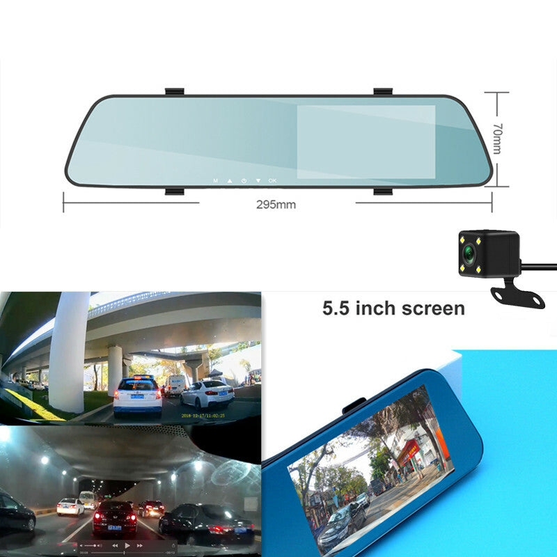 Driving Recorder Video Car DVR Dash Dual Camera 5.5inch Screen Rearview Mirror