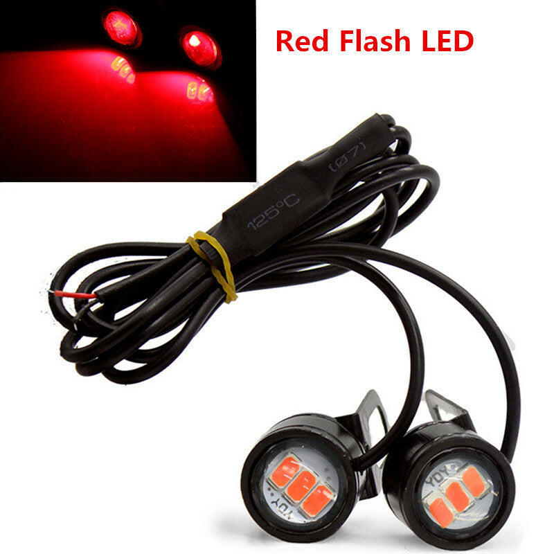 2x Red Flash Hawkeye LED Tail Backup Light Motorcycle Mirrors Mount Running Lamp