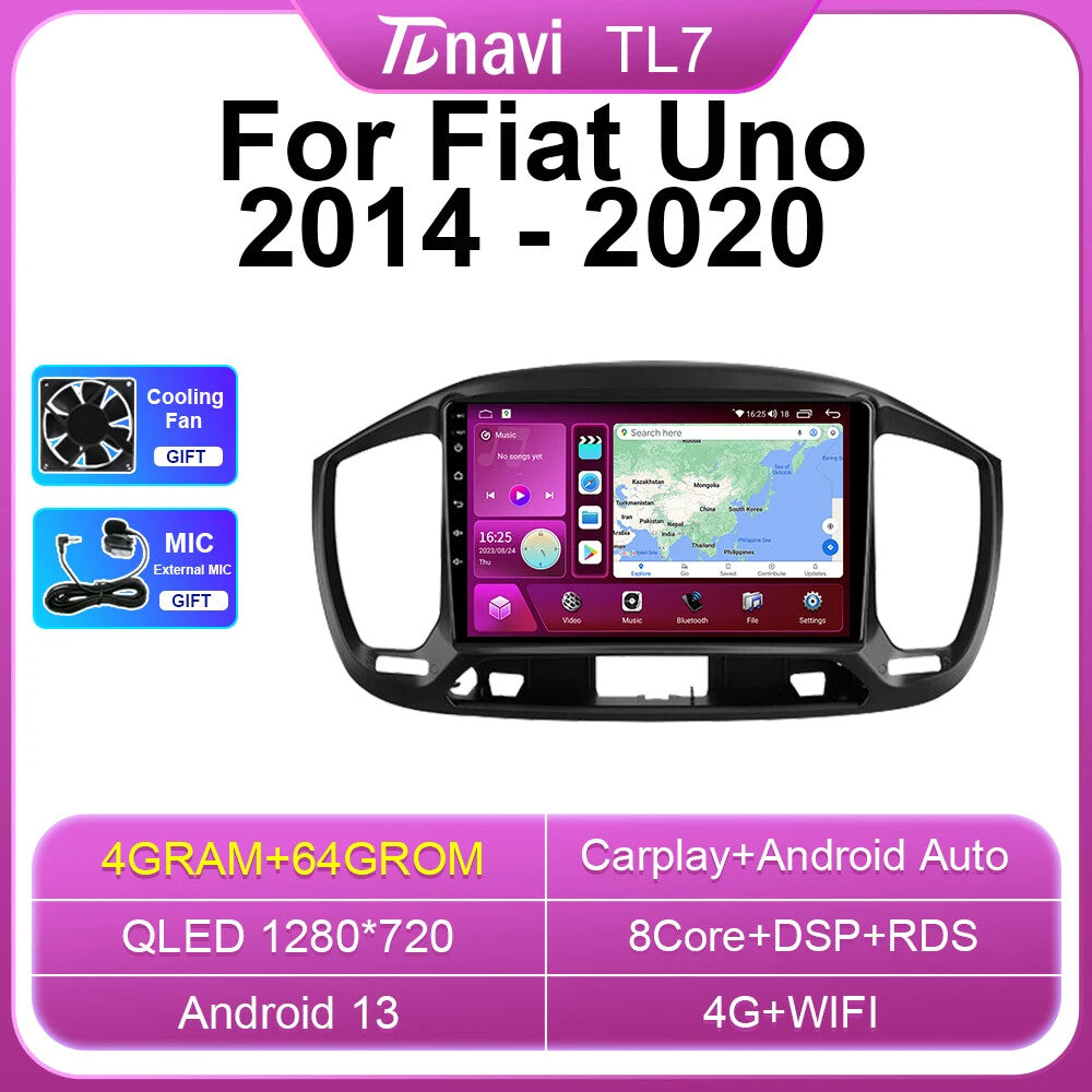 for Fiat Uno 2014-2020 Car Radio Carplay Stereo Android Auto GPS Player Screen