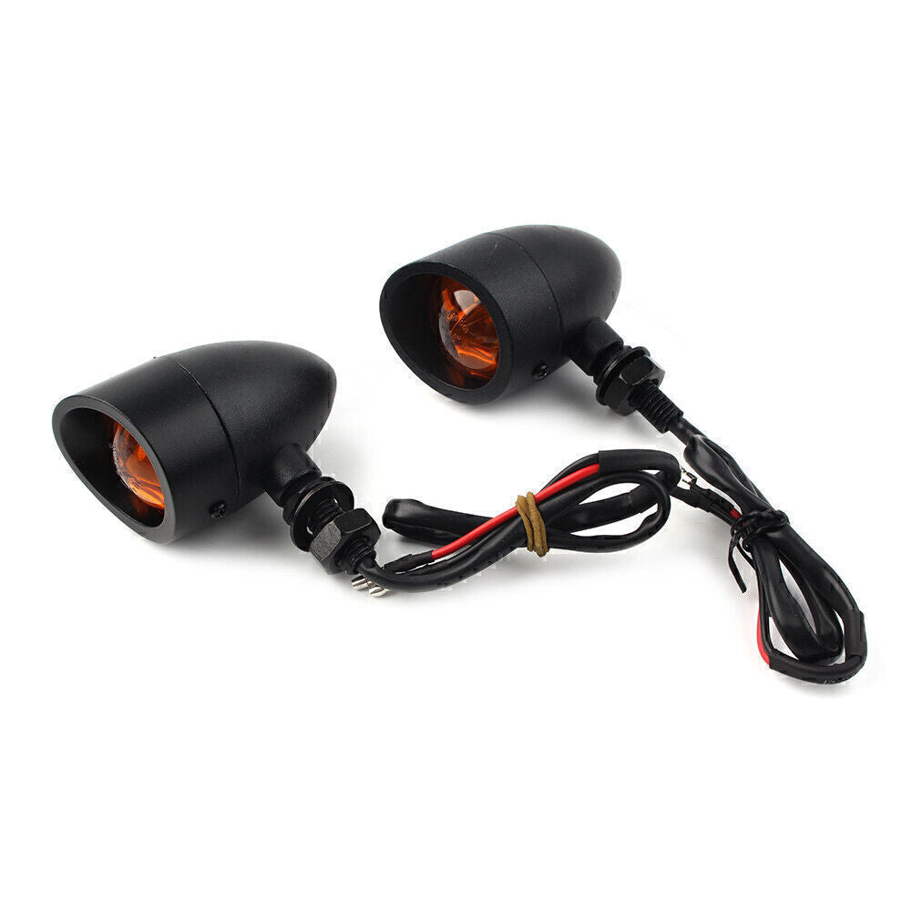 Pair Black Universal Retro Motorcycle Turn Signals Indicator Light