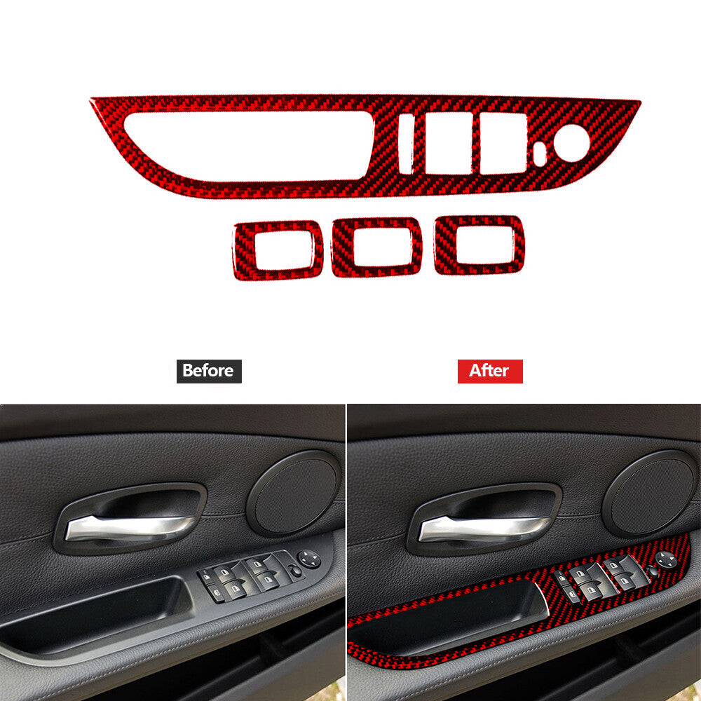 Red Carbon Fiber Window Switch Lift Panel Cover Trim for BMW 5 Series E60 Type B