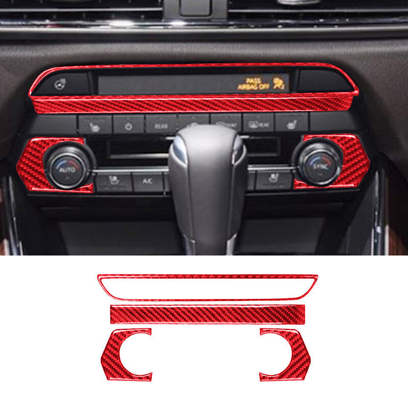 Red Carbon Fiber Air Conditioner Controller Cover Trim for Mazda CX-9 2016-2022