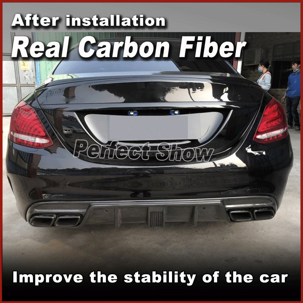 for Benz W205 Sport Bumper C63 AMG 2015-20 REAL Carbon Rear Bumper Diffuser Lip