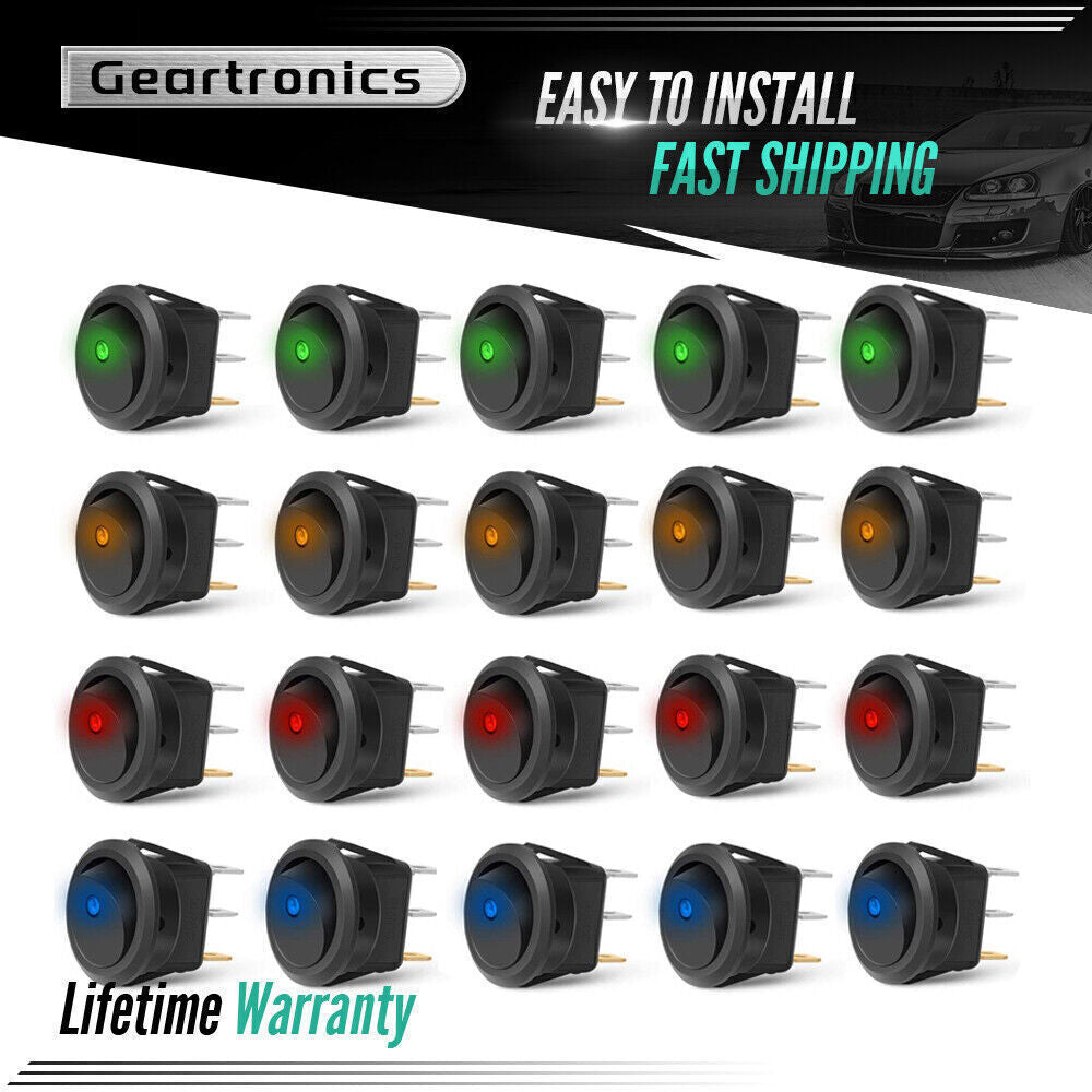 20PCS ROCKER SWITCH Toggle 12V Led Light Car Auto Boat Round ON/OFF SPST 20 AMP!