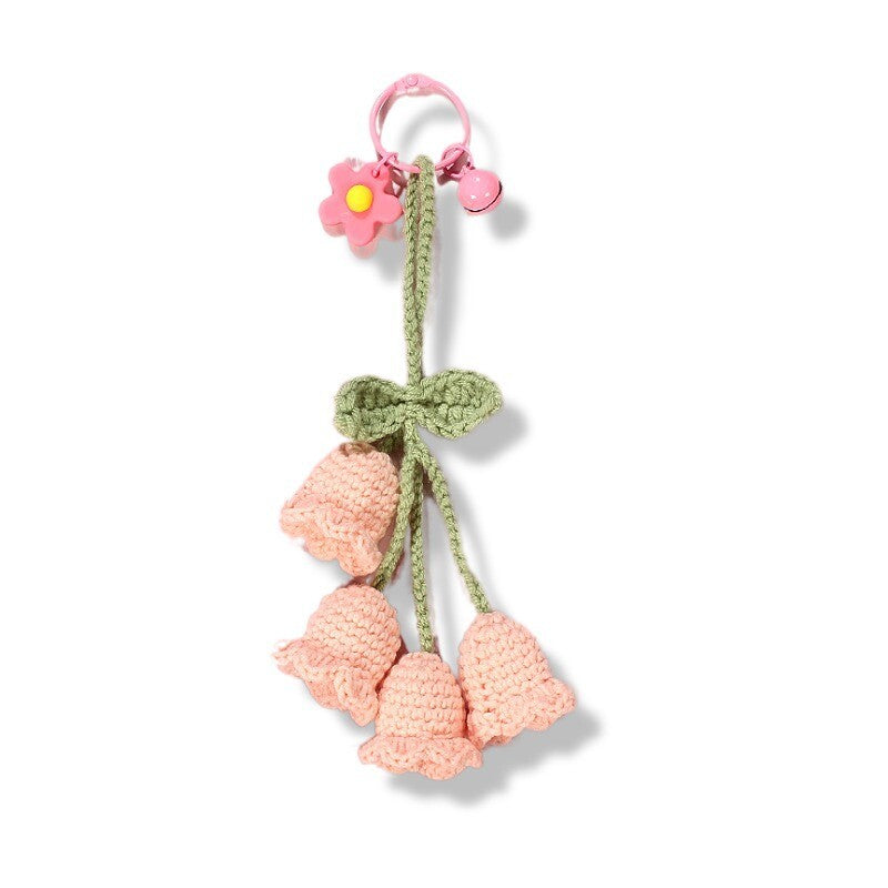 1Pc Hand-woven Bellflower Pendant for Rearview Mirror Hanging Accessory Pink