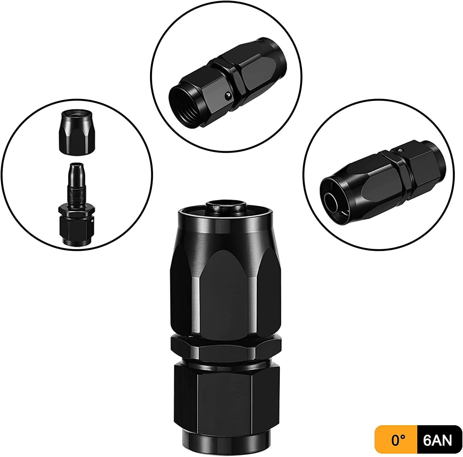 6AN straight rotary hose end adapter for oil/fuel/gas hose lines AN6