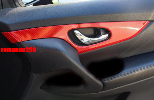 4P for Nissan Rogue 2014-2020 Red Carbon Fiber Inner Door Bowl Panel Cover Trim