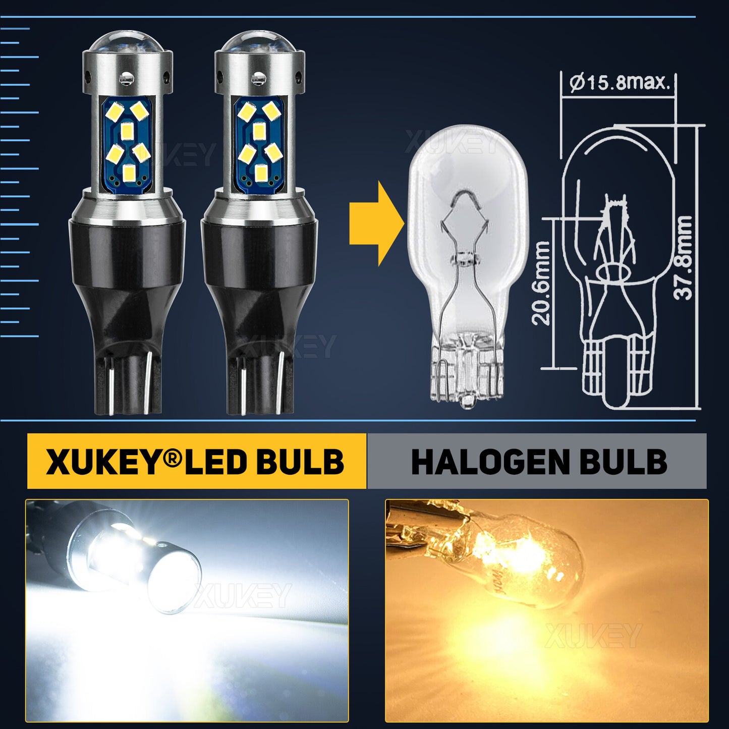 2x W16W T15 921 LED Car Rear Reverse Bulb Backup Light Lamp Xenon White 27-SMD