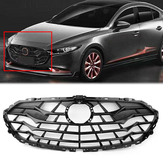 1X Front Bumper Grille Radiator Grill Fit 2019 2020 for Mazda 3 AXELA Glossy Black