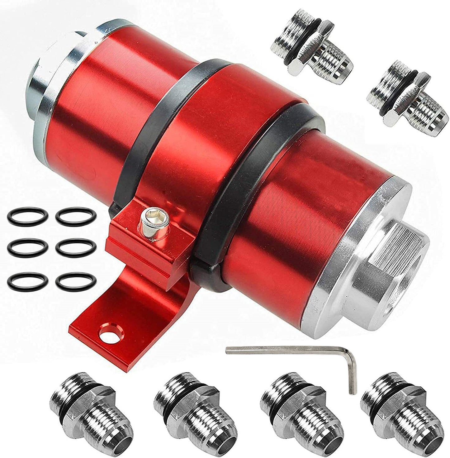 100Micron Fuel Filter Mount Aluminum In-line Bracket Flow Turbine 6/8/10AN Adapter