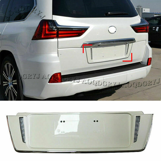 Pearl White License Plate Panel Cover For 2016-2021 for LEXUS LX570 TRD Style W/LED