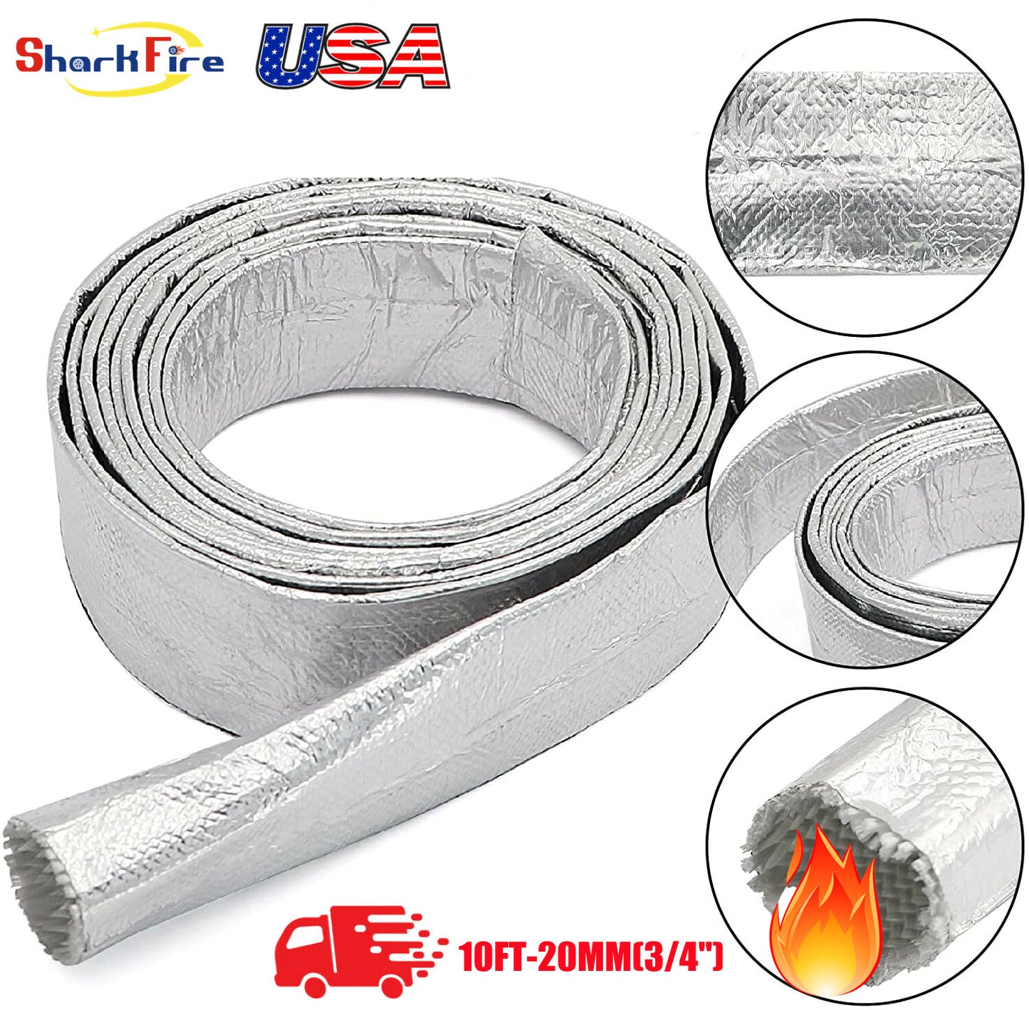 Aluminized heat shield, hot wire wrapped cover, suitable for automotive cable heat insulation.