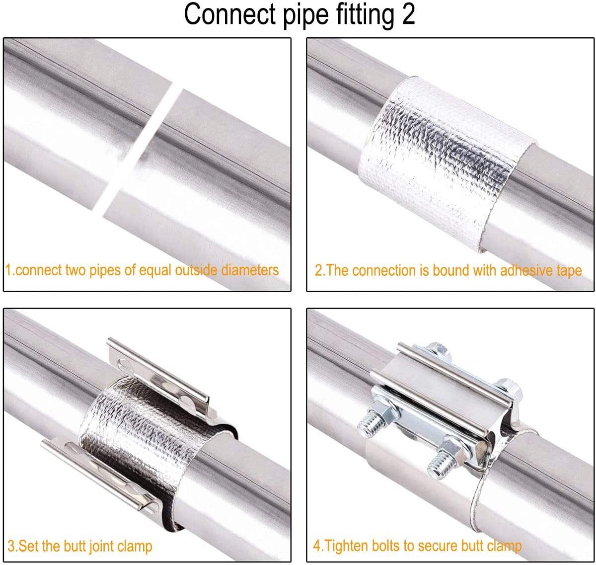 2.5-inch ring connector exhaust clip 2-piece set for muffler sleeve coupler stainless steel