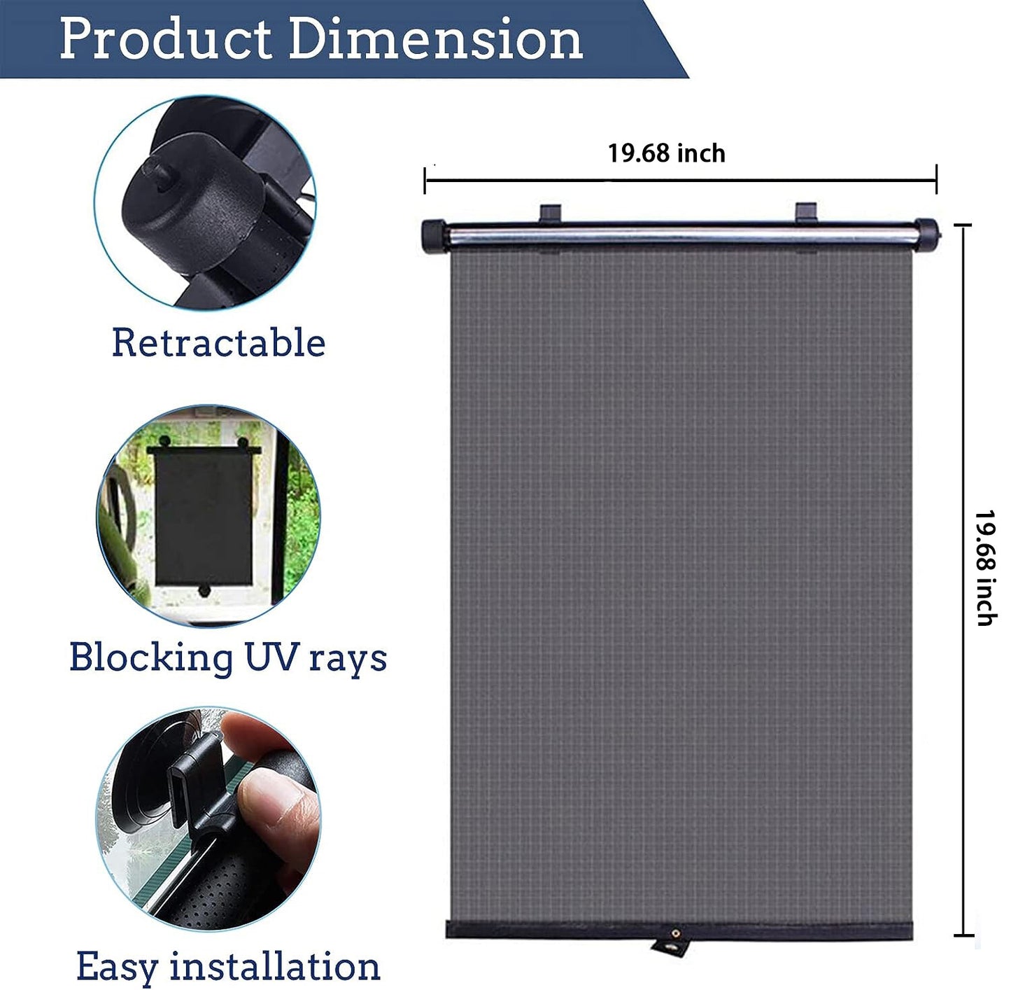 2Pcs Retractable Car Auto Side Window Baby Sun Shade Shield Roll Cover 5050CM