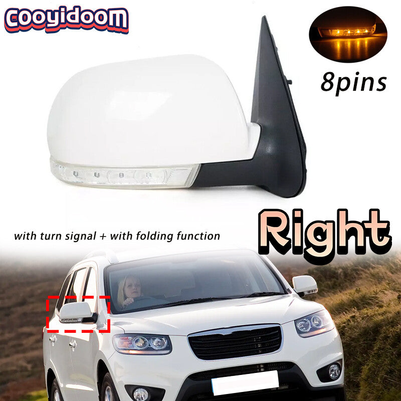 Rearview Mirror 8PINS With Lamp White Right for Hyundai Santa Fe 2.4L 2.7L 07-12