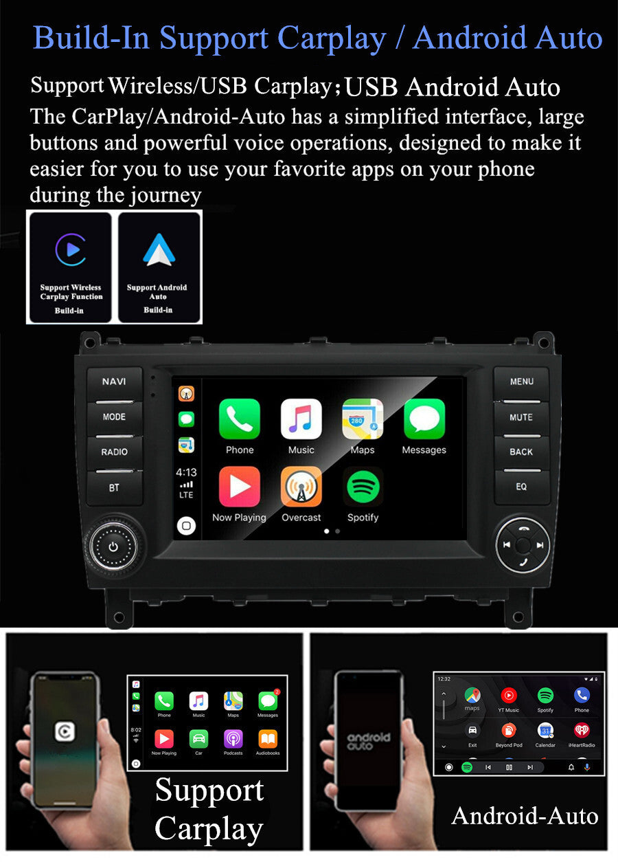 7 Android 11 Stereo Radio GPS For 2004-2006 for Mercedes-Benz W203 C-Class Carplay