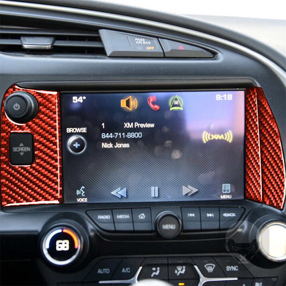 3¡ÁRed Carbon Fiber GPS Navigation Side Cover for Chevrolet for Corvette C7 2014-2019