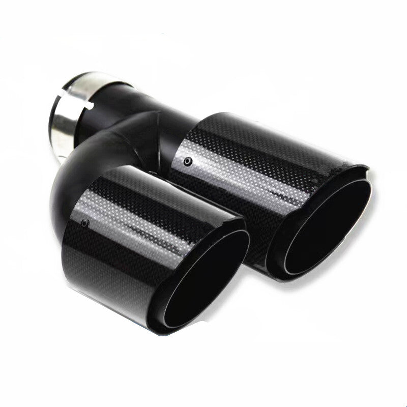 1Pc 65mm Car Left All Black Glossy Carbon Fiber Exhaust Pipe H Rear Exhaust Tip