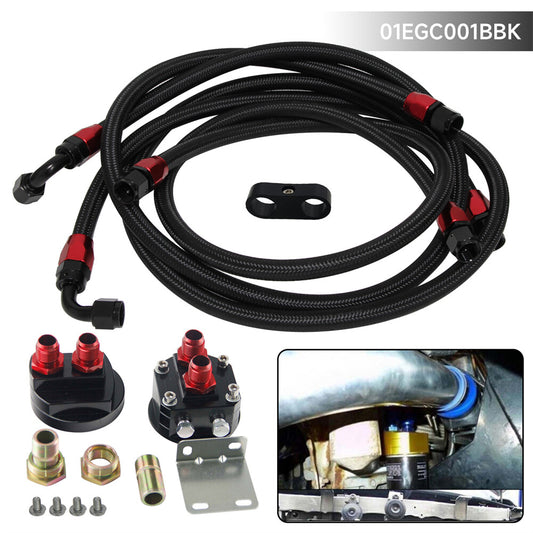3/4 AN-8 THREAD OIL COOLER FILTER RELOCATION + 8AN NYLON BRAIDED OIL LINE KIT