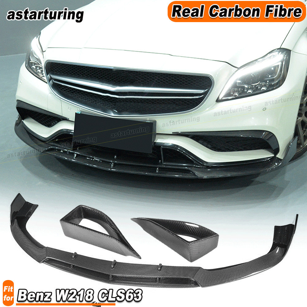 for Benz W218 CLS63 AMG 2015-2017 REAL Carbon Front Bumper Lip Spoiler Mesh Vent