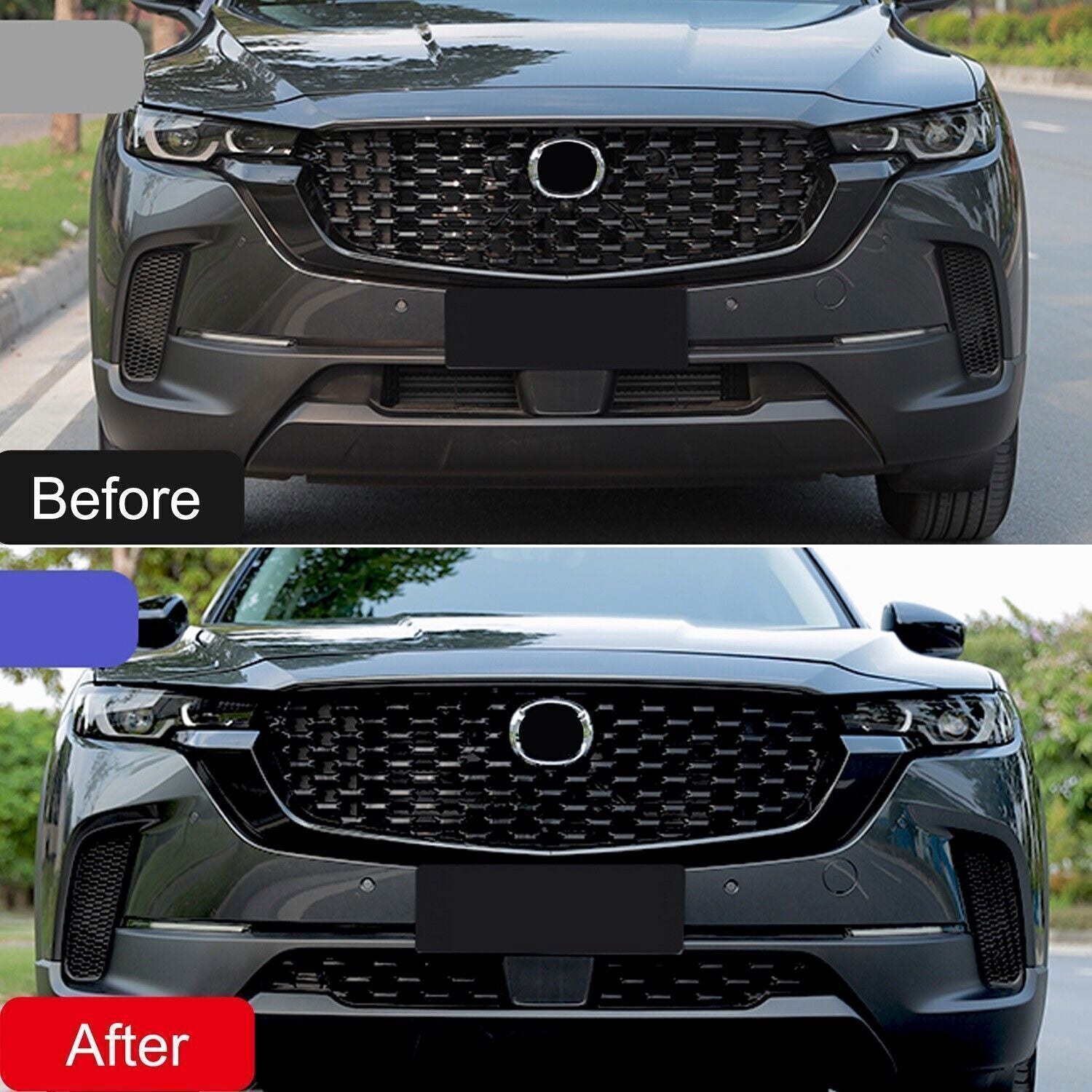 for Mazda CX-50 23-25 ABS Gloss Black Front Center Bottom Grille Cover Trim 2PCS